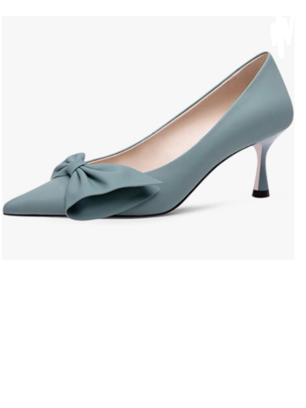 XYD Blue Adorable Bowtie Pointy Toe Vintage Mid Heel Pump Slip On Ladies Shoes